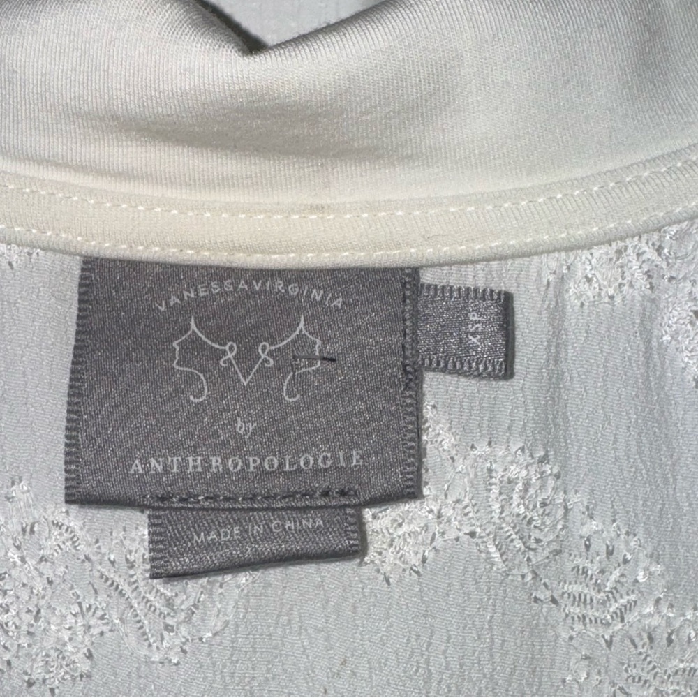 Anthropologie Vanessa Virginia White Embroidered Peasant Blouse Brown Buttons - Picture 7 of 7